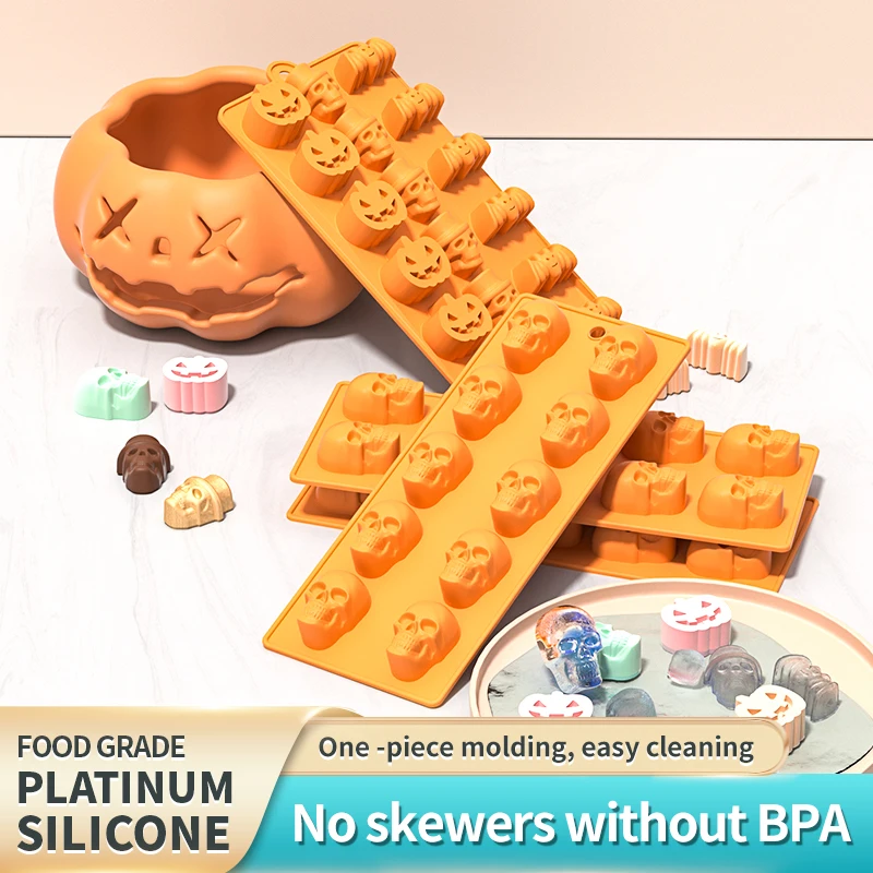 Silicone Halloween Pumpkin Baking Mold Non-Stick Chocolate Jelly Fondant Cake mold Handmade Soap Skull Bat Pumpkin Shape Mould