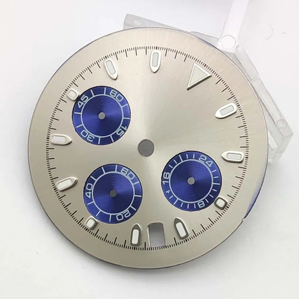 Mostrador cronógrafo estéril de três olhos de 32,5 mm compatível com movimento de quartzo VK63 com mostrador em escala