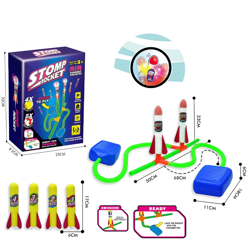 Air Pressure Launcher Toy 2 in 1 Foam Rocket & Racing Car Step Pump Design Kids Outdoor Play Gift
