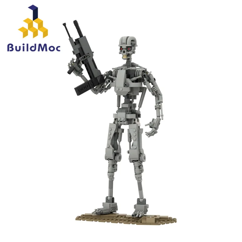 MOC 클래식 영화 터미네이터 메카 로봇 T-800 블록 세트 지능형 금속 뼈 로봇 브릭 장난감 어린이 선물
