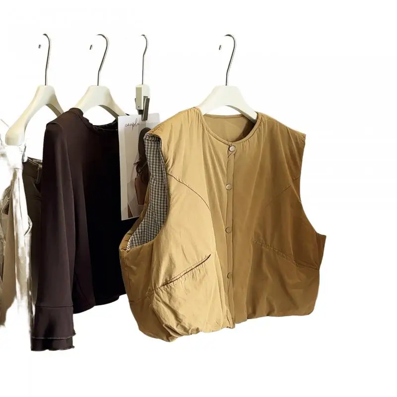 Women's Cotton Padded Jacket Autumn Winter Korean Style Slim Fit Thickened Warm Waist Coat Thick Outdoor Daily Wear Vest Jacket