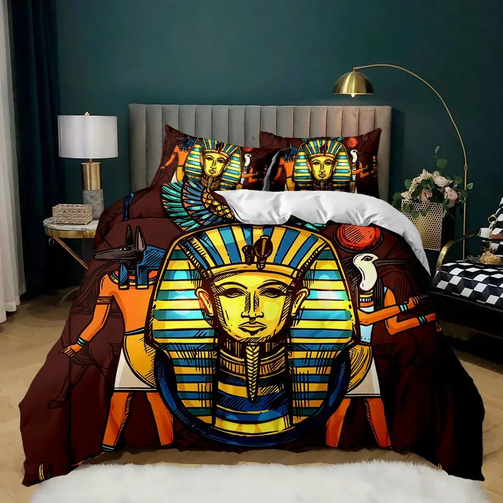 

Pharaoh Bedding Sets,King Size 3D Ancient Egypt Tribe Decor Comforter Cover Set for Adult Egyptian Pyramid Polyester Duvet Cover