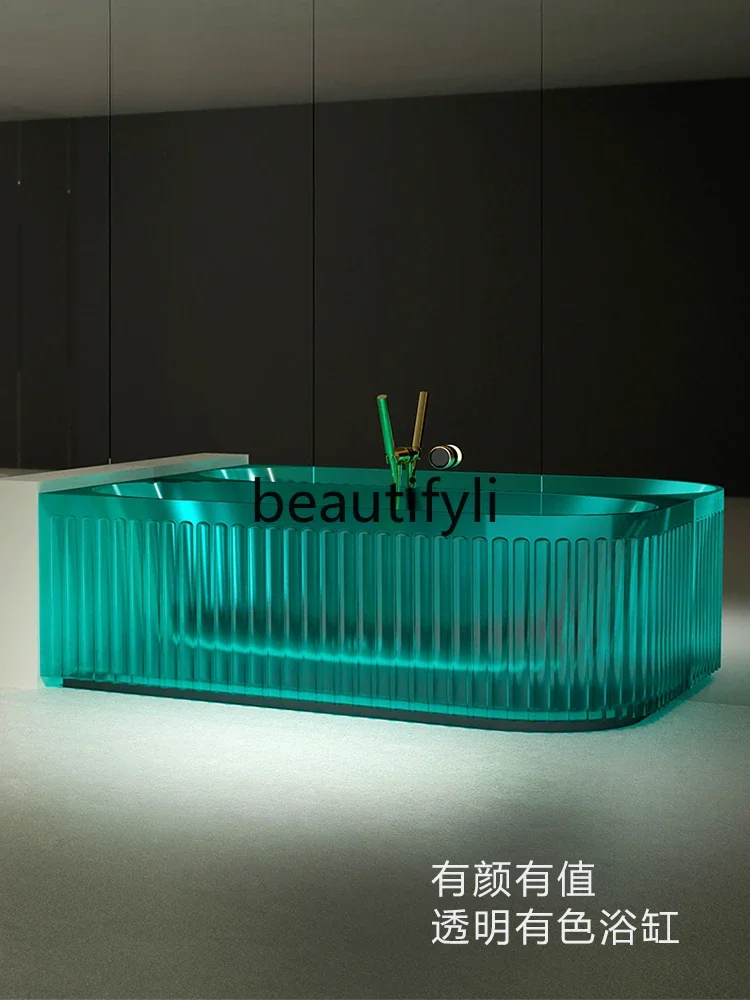 Transparent resin bathtub Free-standing large-capacity double bathtub against the wall