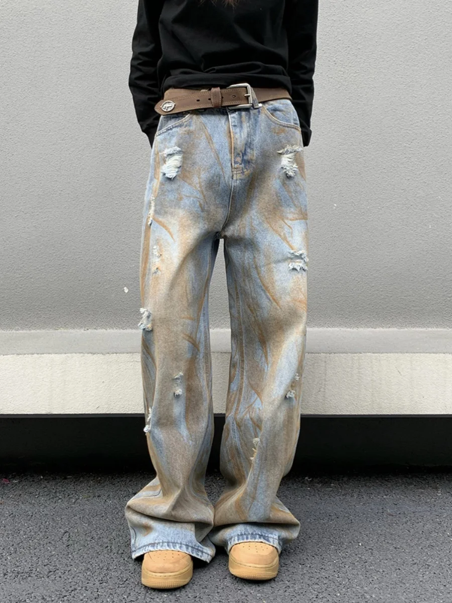 

American High Street Vintage Waed Dirfit Jeans Men Women Loose Drapey Waste Land Sle Floor-Length Pants