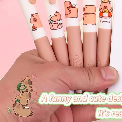 

5Pcs Cute Capybara Gel Pens Kawaii Pen Set Quickly-Drying Blue Erasable Pens Office School Supplies Kawaii Aesthetic Stationery