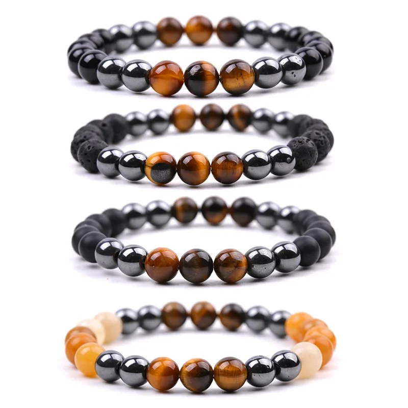 

10pcs Couple Hand String Topaz Tiger Eye Stone Beads Bracelet Women Men Hematite Energy Buddha Yoga Bracelets new Jewelry