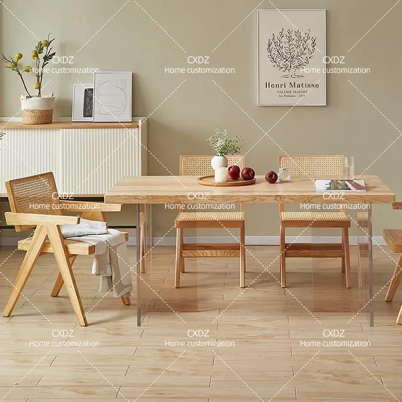 Nordic Solid Wood Dining Table Modern Simple Design for Small Apartment Restaurant Acrylic Suspension Table and Chair