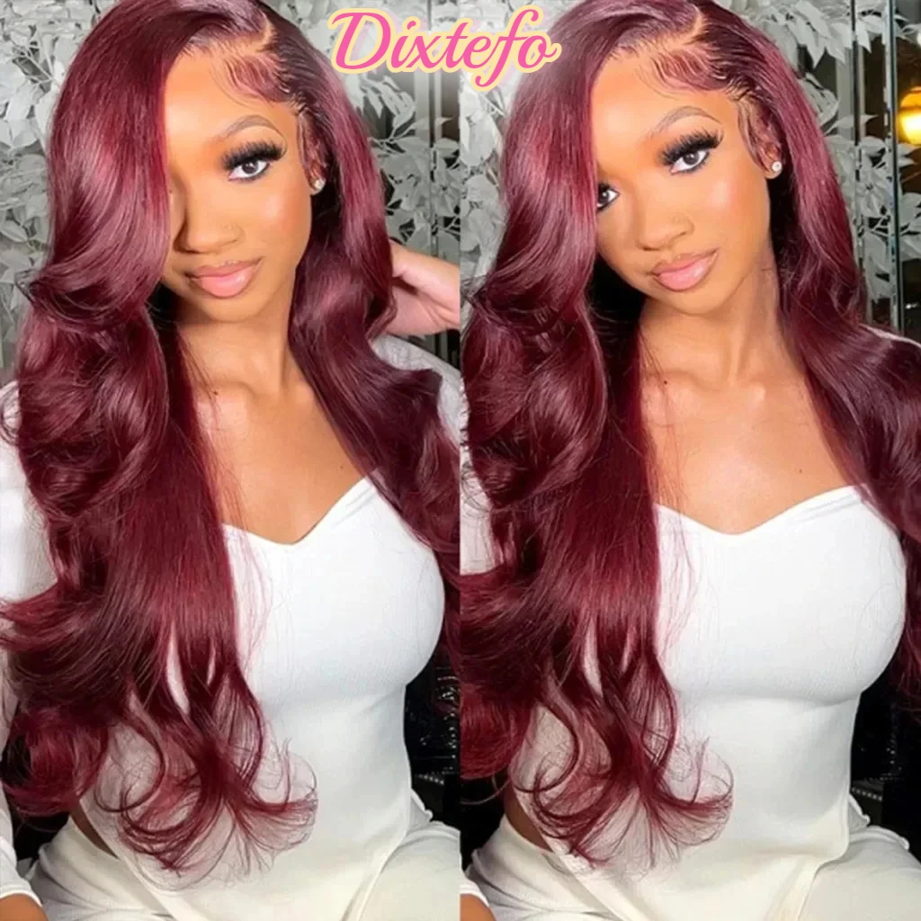 

99J Бордовый 13x6 Объемная волна HD Парики из натуральных волос на кружеве Предварительно выщипанные 200% красный цвет 13x4 Парик из натуральных волос на кружеве для женщин