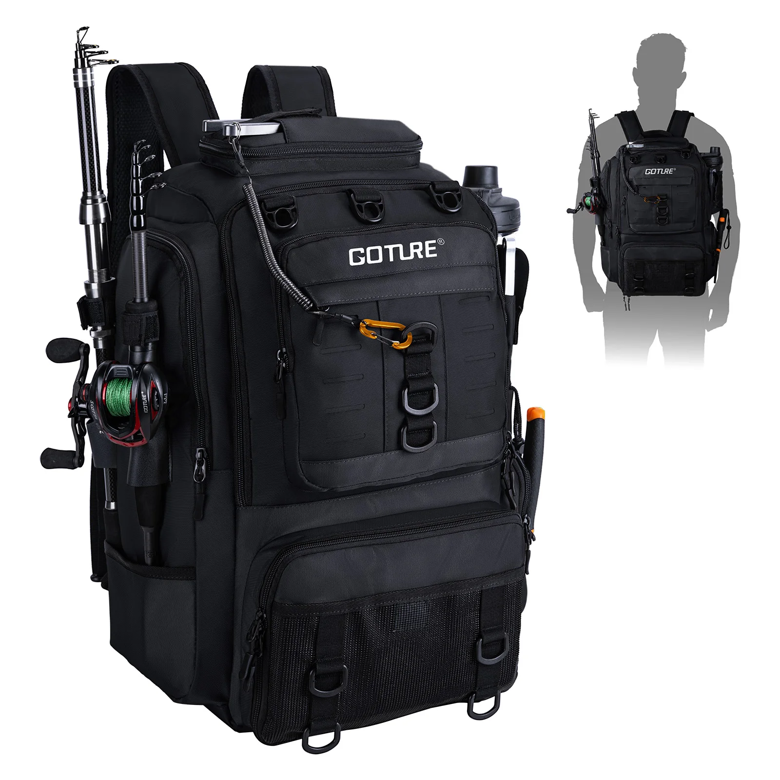 

Goture Fishing Bag with Rod Holders Chest Bag Fish Tackle Lure Organizer Storage Backpack Outdoor Camping Hiking Large Bagpack