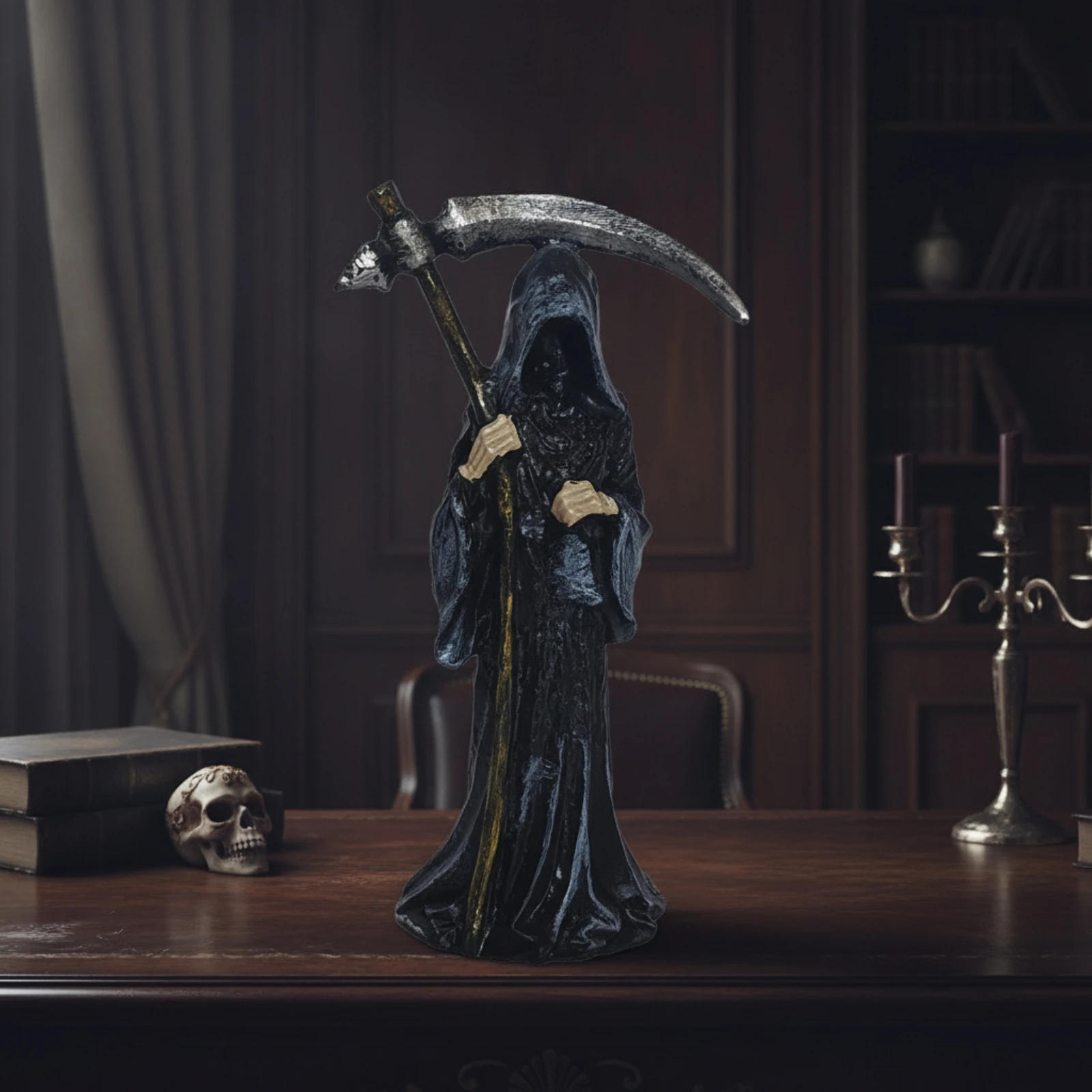 Grim Reaper Figurine with Blade Gothic Grim Reaper with Blade Home Decor Figurine Halloween Tabletop for Goths, Bookshelf