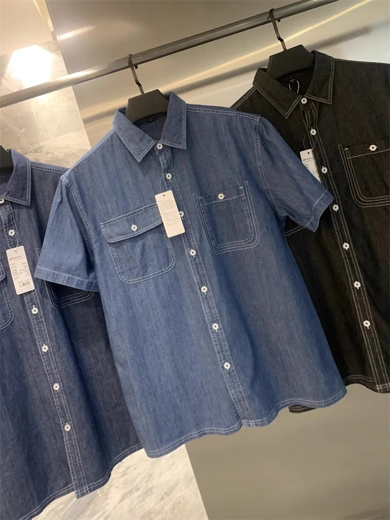 

Retro Tone Stereo Edition Men's Loose Breathable Casual ort Sve Denim irt Summer Workwear Lightweight Absorbent