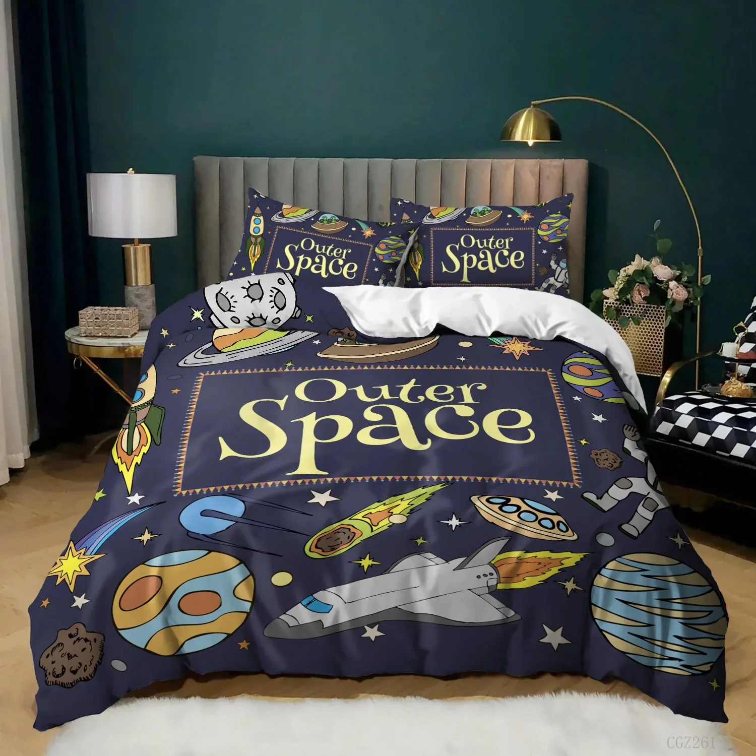 Galaxy Duvet Cover Outer Space Universe Planet Star Comforter Cover Cartoon Astronaut Bedding Set Full/Queen for Boys Girls Teen