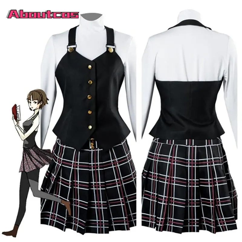 

Aboutcos Anime P5/persona 5 Cosplay Costume Set Queen Makoto Niijima Cosplay Set Top+vest+skirt Halloween Harujuku Clothing Wig