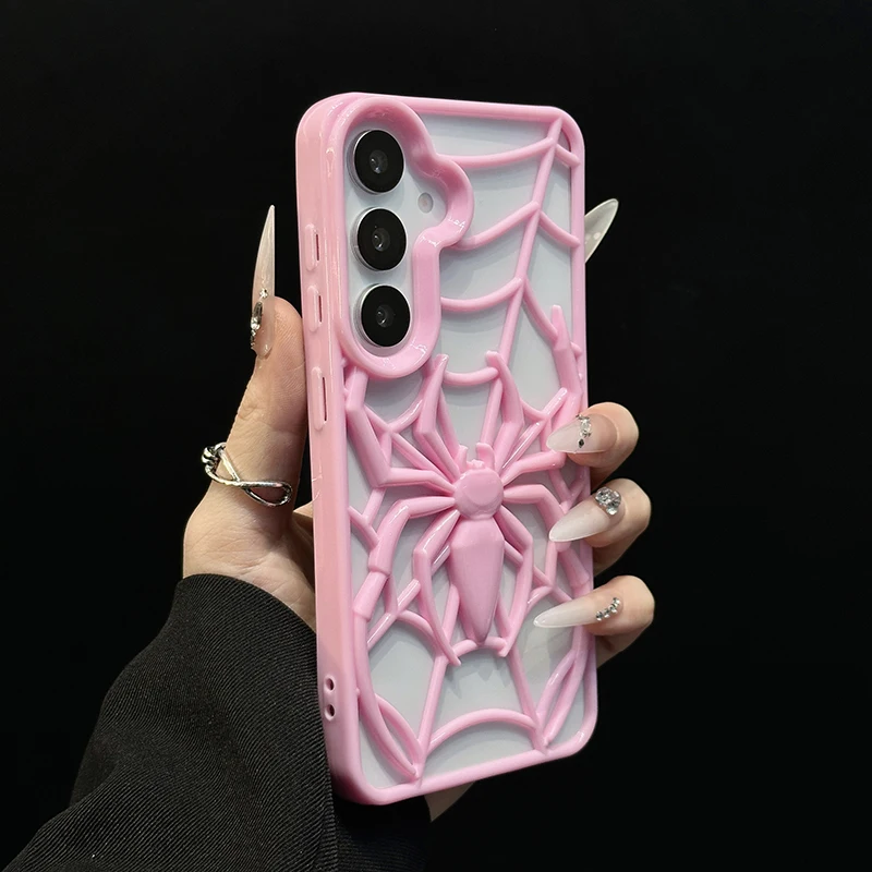 

Funny 3D Hollow-out Spider Phone Case For Samsung Galaxy S25 S24 S23 S22 Ultra Plus S23FE S24FE Heat Dissipation Back Cover