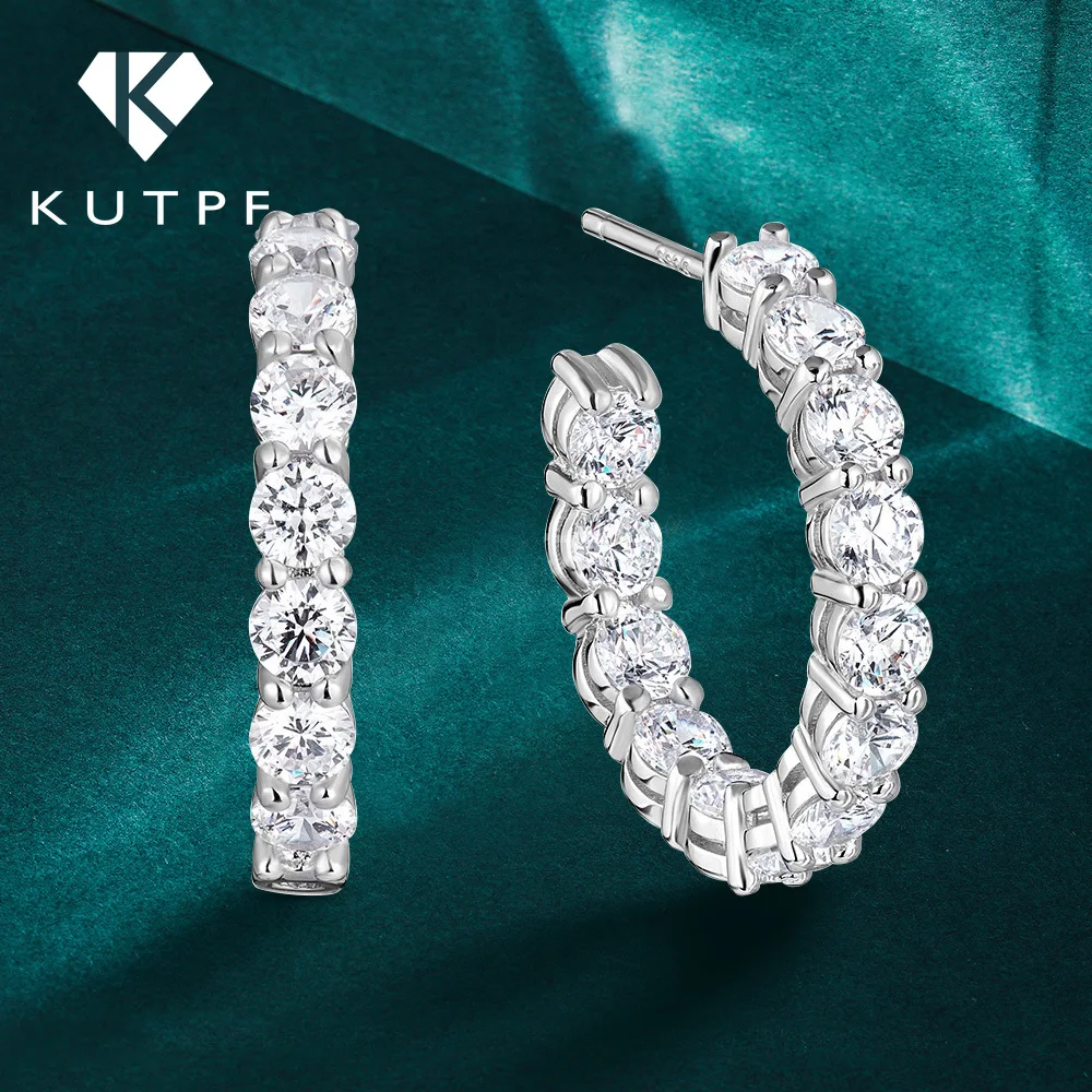 

KUTPF 0.1carat All Moissanite Hoop Earrings D Color Sparkling Diamond Earring for Women 925 Sterling Silver Studs Fine Jewelry