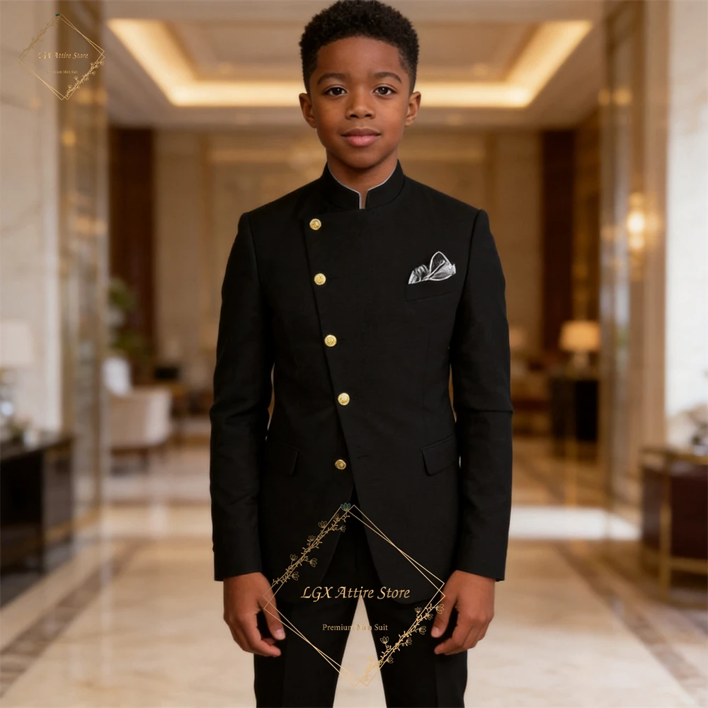 

Children's stand-up collar African-style two-piece suit set, boys' casual suit, custom sizes and colors available.
