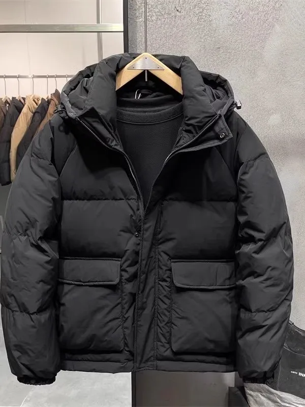 

2025 Winter New Men's Faion Casual Versatile Trendy Hooded Cotton Warmth Outerwear Top Polyester Fiber Stand Fit Zipper