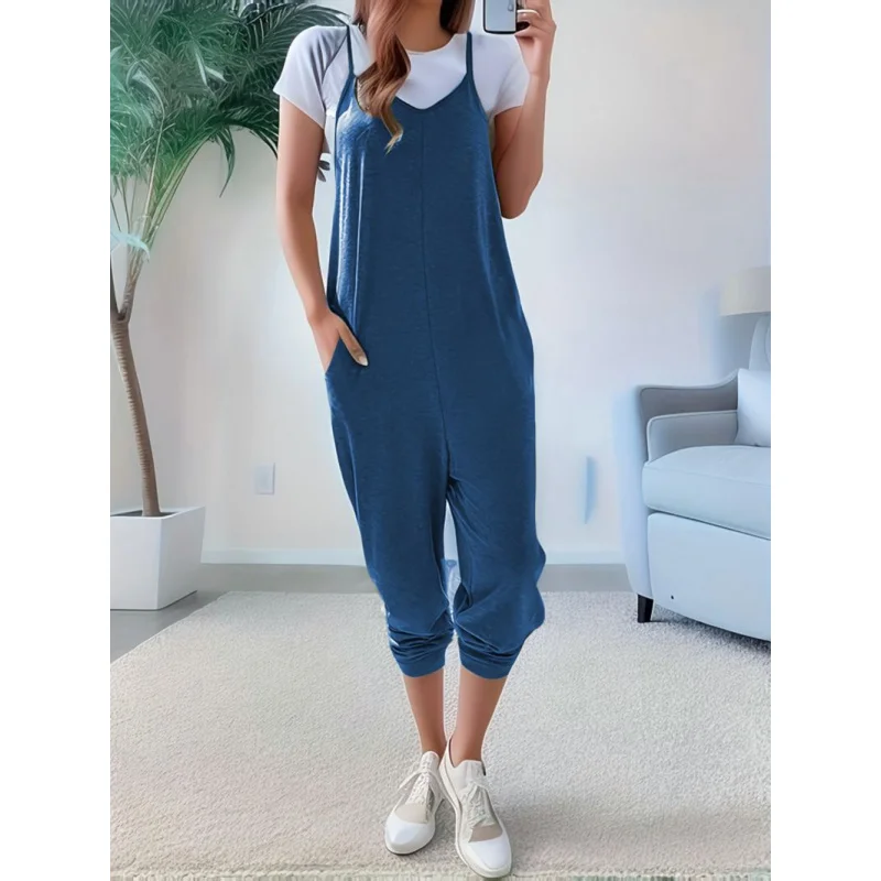 

Summer new women's suspender jumpsuit-summer outfits for women,New Pattern solid color Summer Sleeveless Jumpsuit