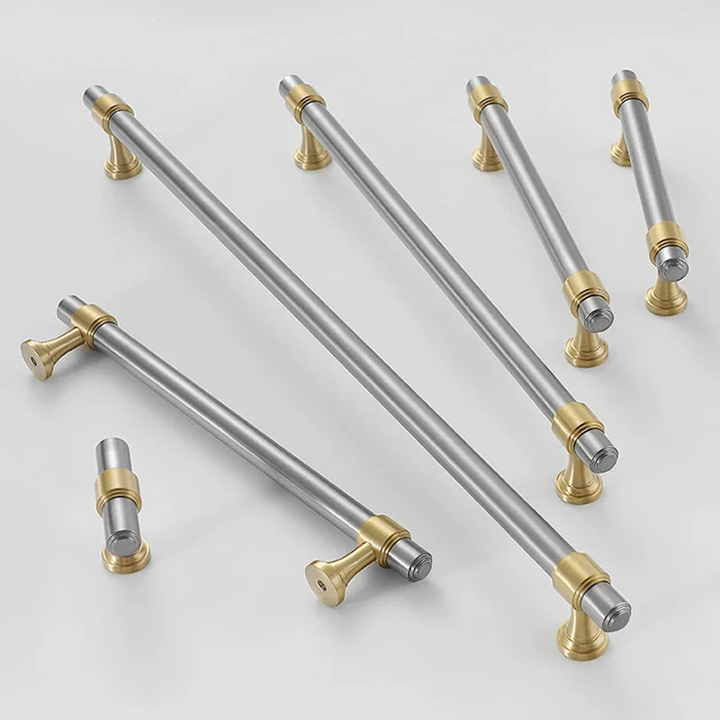 Brass Cabinet Handles Brushed Silver with gold Furniture Pulls Nickel Wardrobe Bar Handle Drawer Knobs