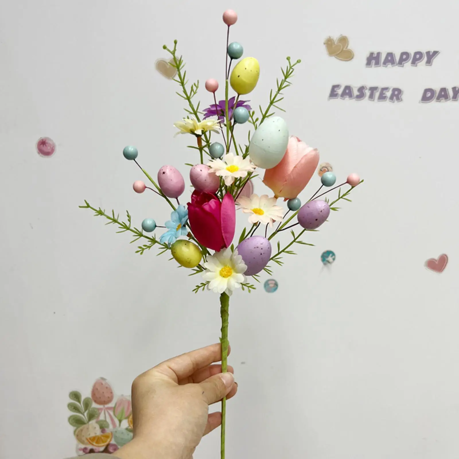 Easter Egg Stem Decorative Colorful Berries Floral Pick Bouquet Fake Eggs for Centerpiece Arrangement Home Vase Celebration Yard