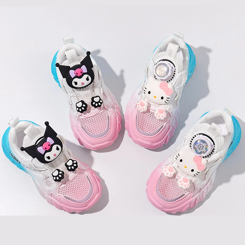 Sanrios Hello Kittys Girl Sneakers Kuromi Anime New Spring Child Kawaii Cartoon Wear Resistant Mesh Breathable Running Shoes