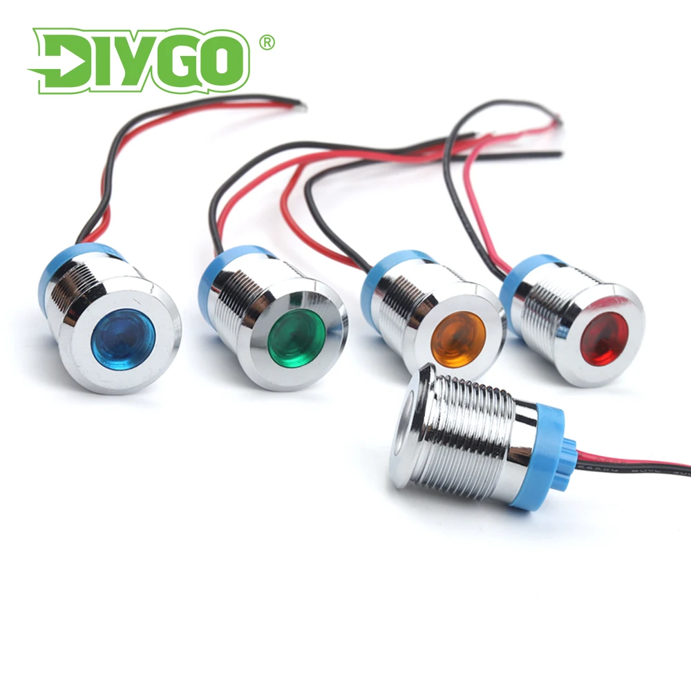 12mm Waterproof Metal Indicator Light LED Metal Signal Lamp With Wire 6V 12V 24V 110V 220V Red/Yellow/Blue/Green/White Lights