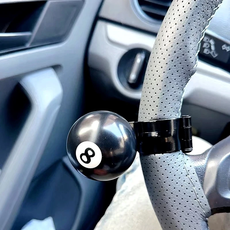 Black Eight-Ball Car Steering Wheel Booster, Labor-Saving Round Steering Aid, Personalized Auto Mod Accessory