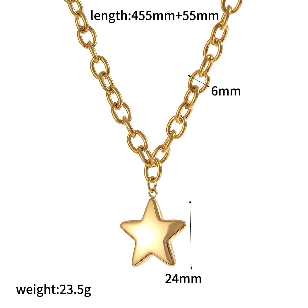 Schlichtes, klassisches, 18 Karat vergoldetes Edelstahl-Armband mit fünfzackigem Sternanhänger, wasserdichter Schmuck für Damen, Geschenk. – Detail 7