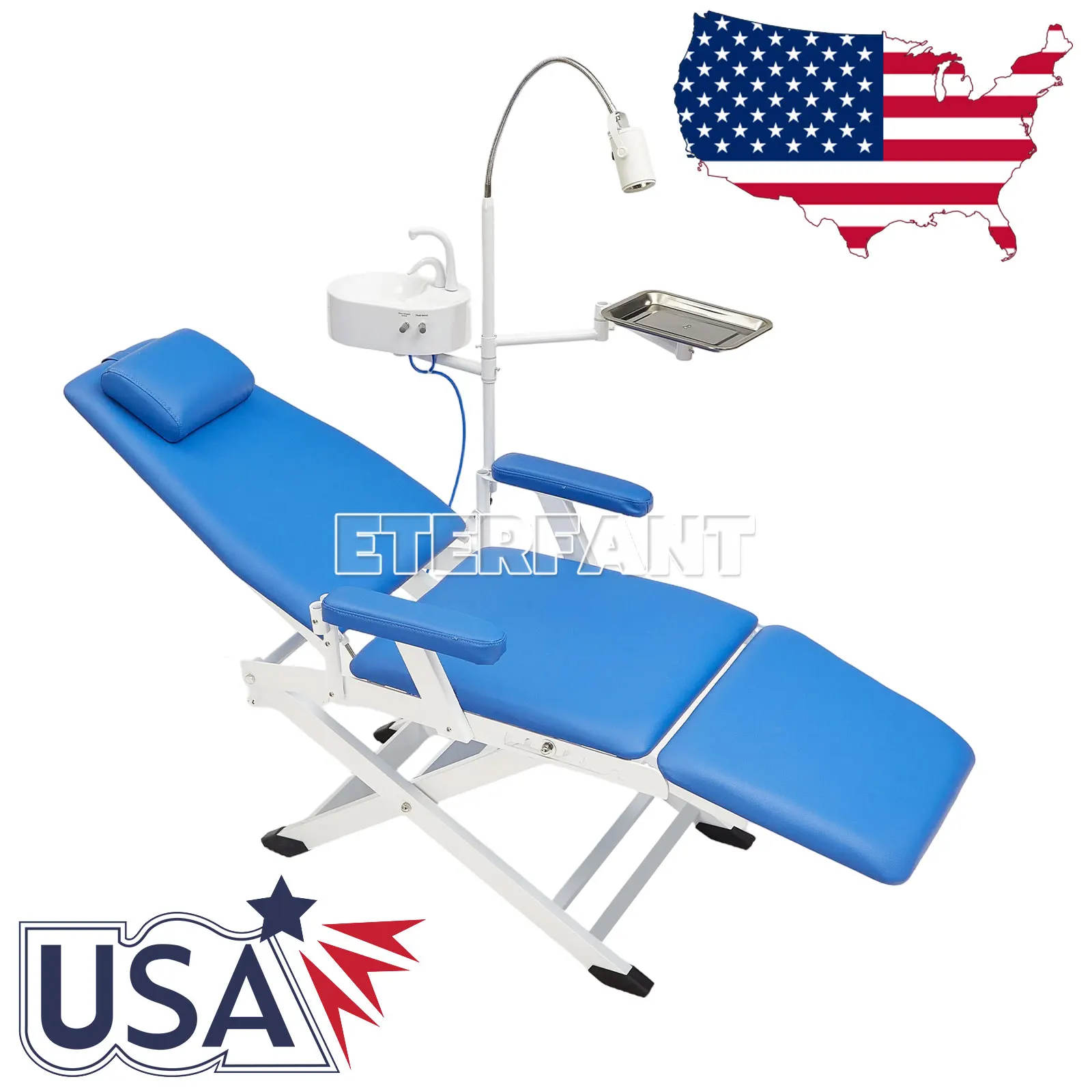

ETERFANT Ergonomic Dental Folding Portable Chair with LED Light, Adjustable Height and Angle+Instrument Tray Blue
