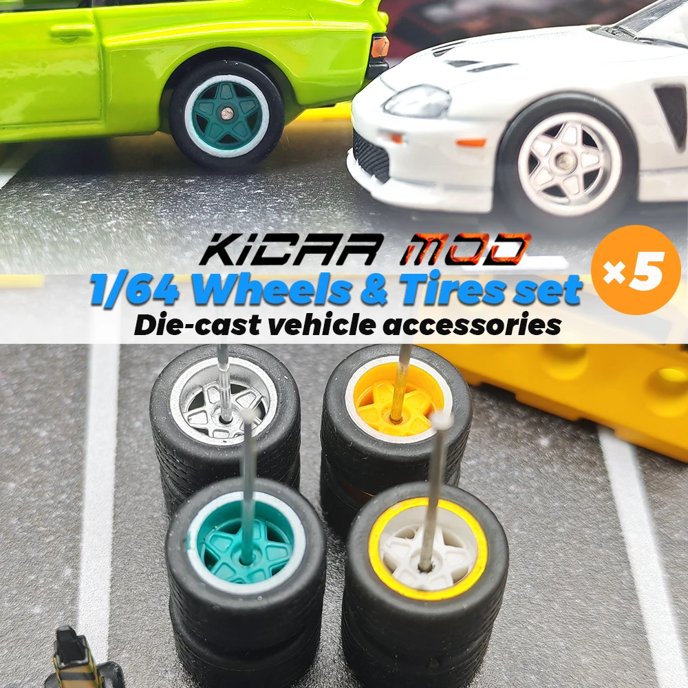 

1/64 колес с фиксированными черными резиновыми шинами пентаграммы спицы для моделей автомобилей запасные части для Hotwheels (5 комплектов для 5 автомобилей)