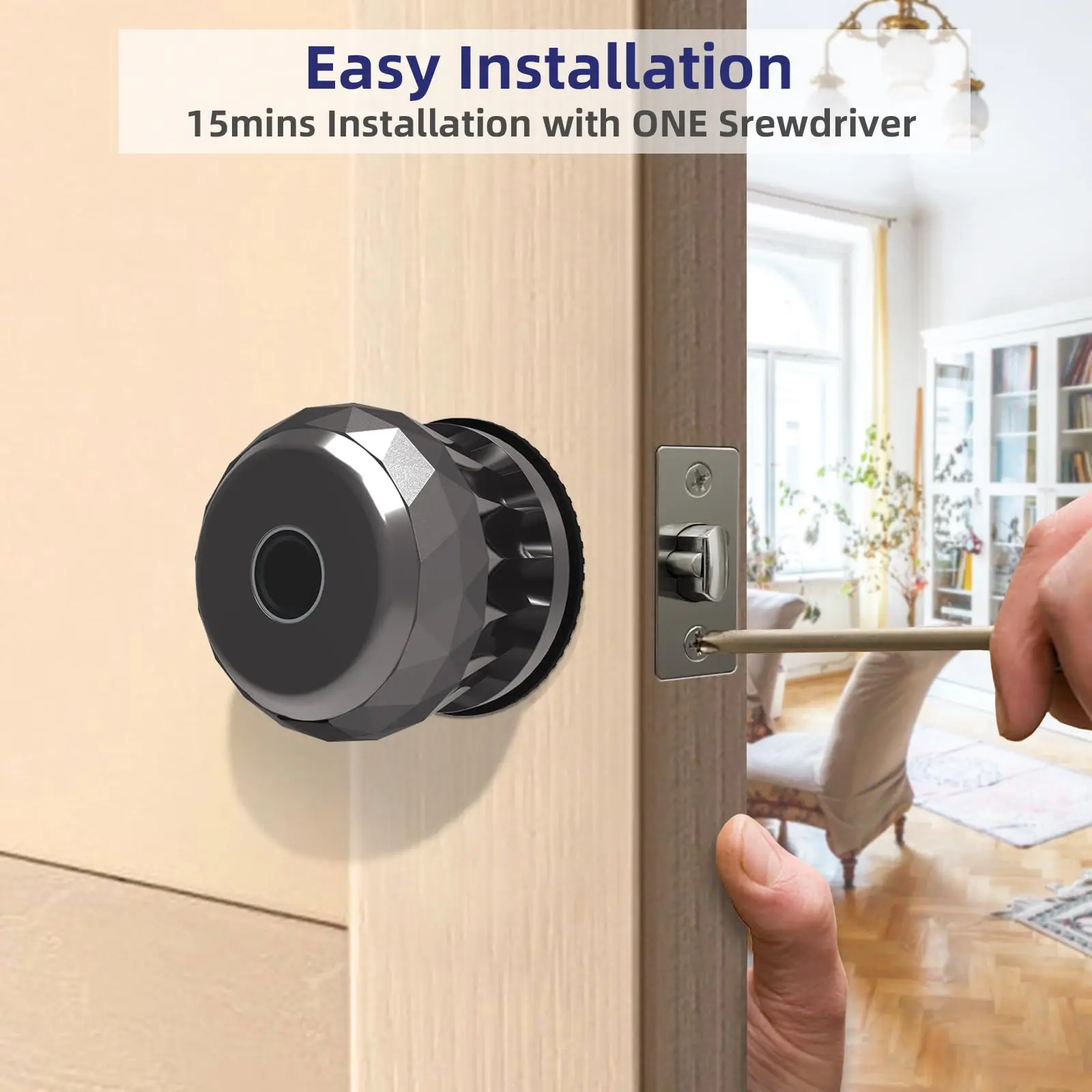 Fingerprint Door Locks, Smart Biometric Door Lock, Rechargeable Smart Door knob with Tuya App Control, Secure Lock Mode