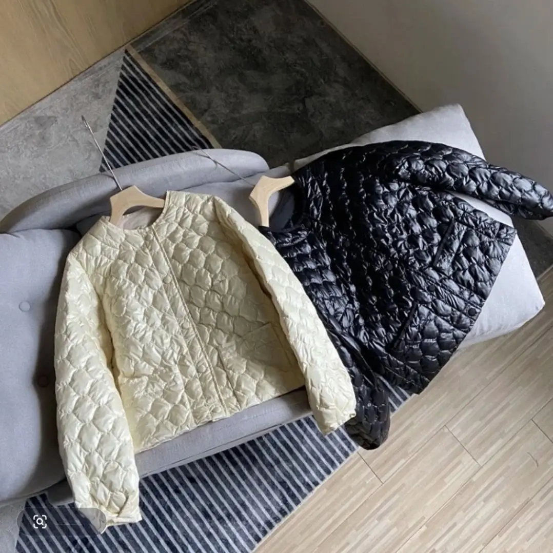 가을, 겨울 새로운 여성 다운 재킷 통근 라운드 넥 다이아몬드 그리드 경량 재킷