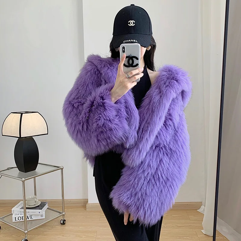 

Autumn and Winter New Fox Hair Double sided Hooded Woven Fur Coat Women's Short Korean Edition Encrypted Slimming Young Styl