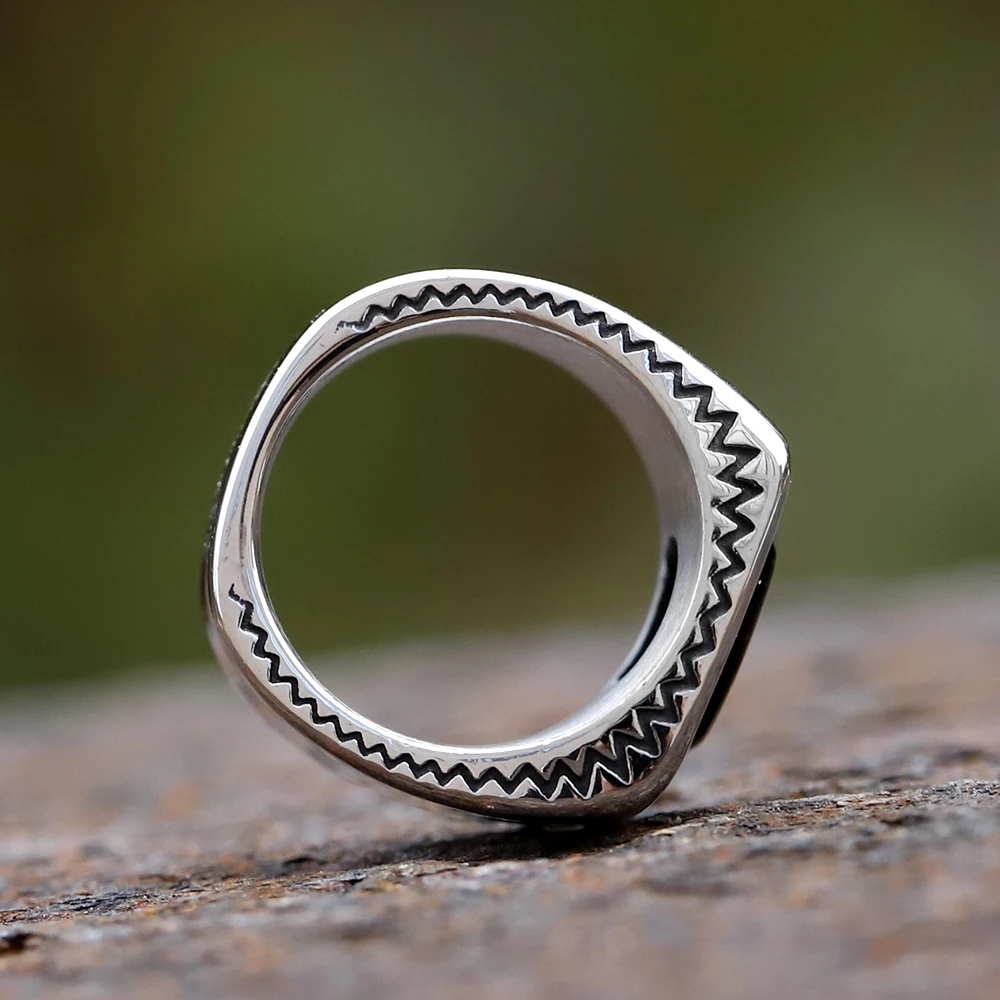 2024 new Stainless Steel Fashion Turkey Square With Black Zircon Ring Geometric For Anniversary Party Wedding Men\'s Anels Luxury