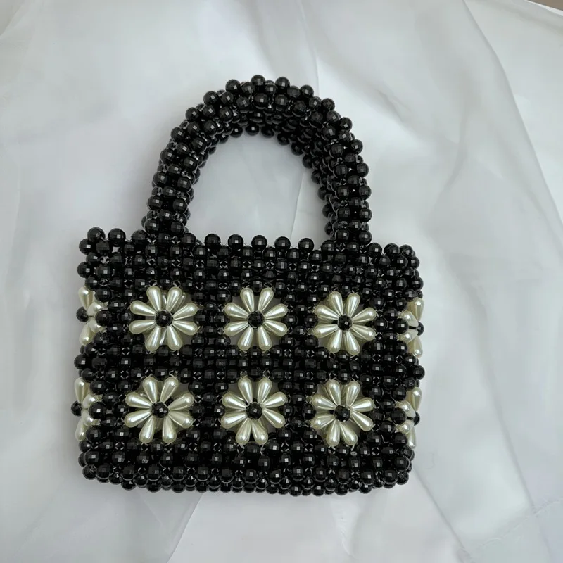 Daisy string bead bag, flower handmade woven women's bag, sweet acrylic chrysanthemum handbag