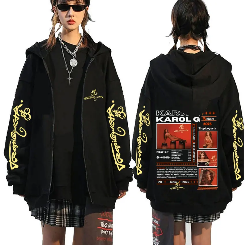 

Karol G Album Tropicoqueta 2025 Zipper Hoodie Men Women Clothing Casual Cotton Oversized Zip Up Jacket Unisex Zip Up Sweatshirt