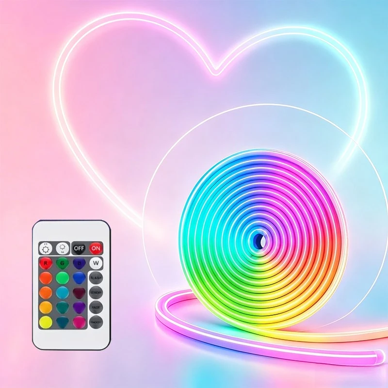RGB Color Changing Neon Light Strip, 24-Key Infrared Remote, Cuttable & Plug-and-Play USB Powered