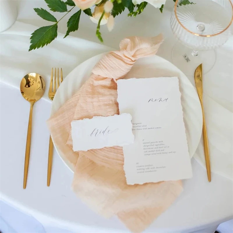 

12Pcs Peach Coton Wedding Napkins Wedding Napkins Raw Edges Cotton Napkins Dinner Table Decoration Cloth Dinner Gauze Napkins