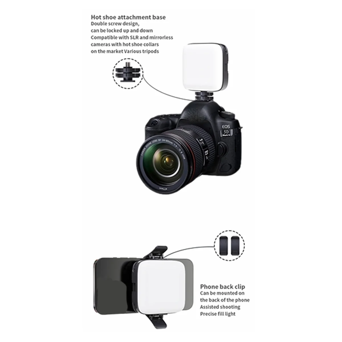 Effizientes Mini-LED-Fülllicht, zweifarbige Beleuchtung, kalt, für Kamera-Licht, Schwarz