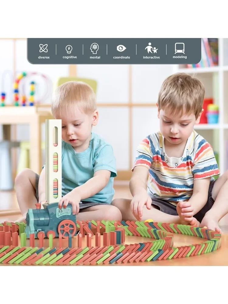 Tren de dominó de juguete para niños, juego de construcción de dominó automático, Rally, juguetes para niños de 3 años