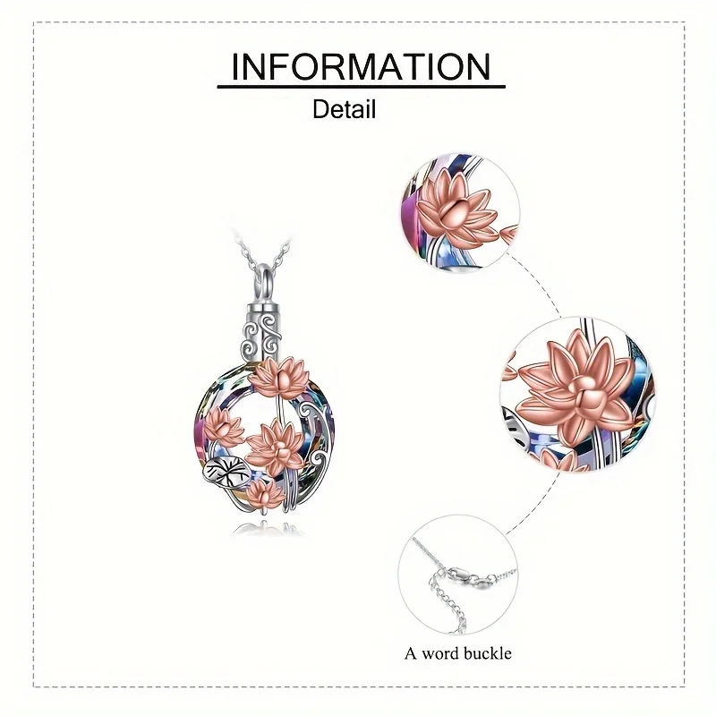 1PCS Lotus Kristall Urne Halsketten Für Haustier Asche Container Runde Feuerbestattung Andenken Schmuck Für Pet Memorial Frauen Halskette – Detail 2