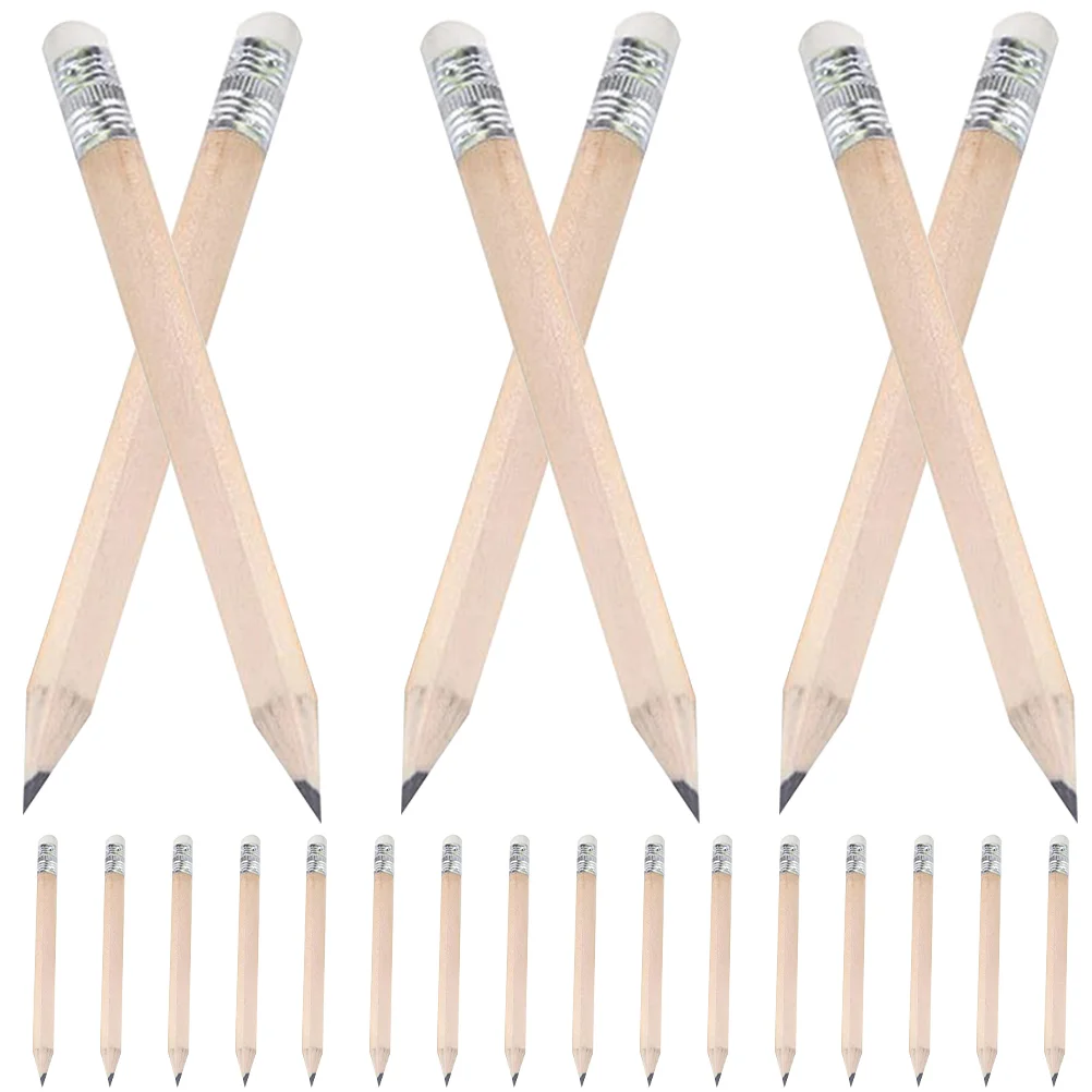 60 Pcs Short Pencil Drawing Pencils Erasers Small Mini with Pupil Log for Kids Business Bride