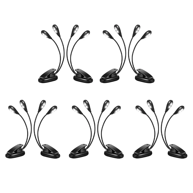 

10Pcs Music Stand Light Clip On LED Book Lights Dual Arm Reading Lights For Books In Bed 360 Degree Adjustable Clip