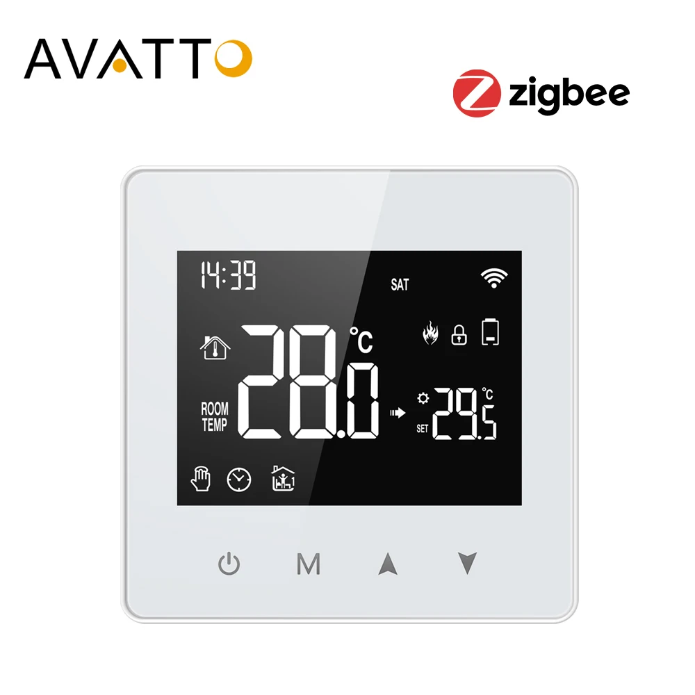 AVATTO 지능형 온도조절기 디스플레이, Tuya Zigbee 건식 접촉식 물/가스 보일러 온도 컨트롤러, Alexa Google Home 작동