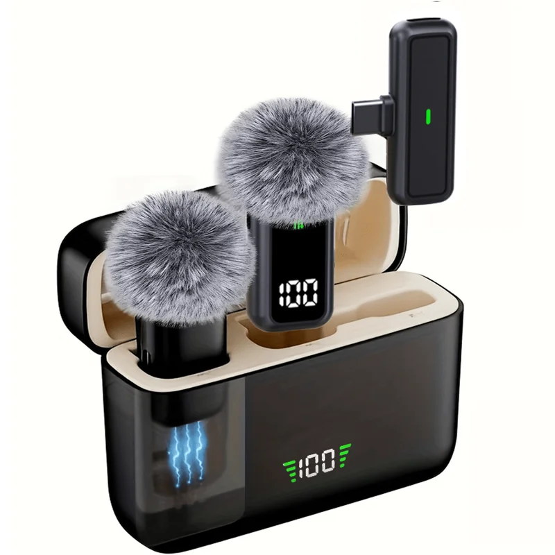Clip‑On Wireless Lavalier Lapel Microphone Kit, LED Battery Indicator Charging Case, 36‑Hour Long Working Time, DSP Noise Reduction, 135‑Ft Transmission Range, Plug‑And‑Play Mic Compatible With IPhone, IPad, Android For Vlogging And Live Streaming