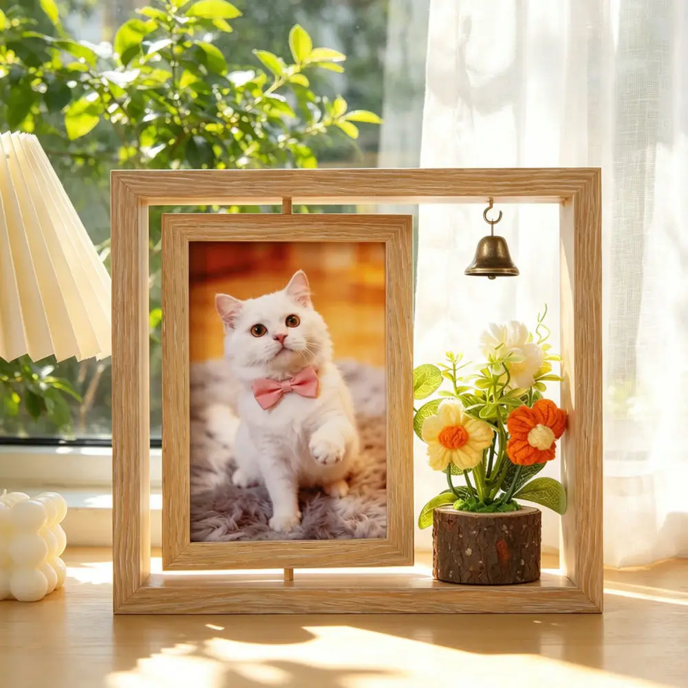 Pet Loss Memorial Gift Wooden Frame Keepsake Shadow Box For Dog Cat Collar Bell Display Double Sided Viewing Holder