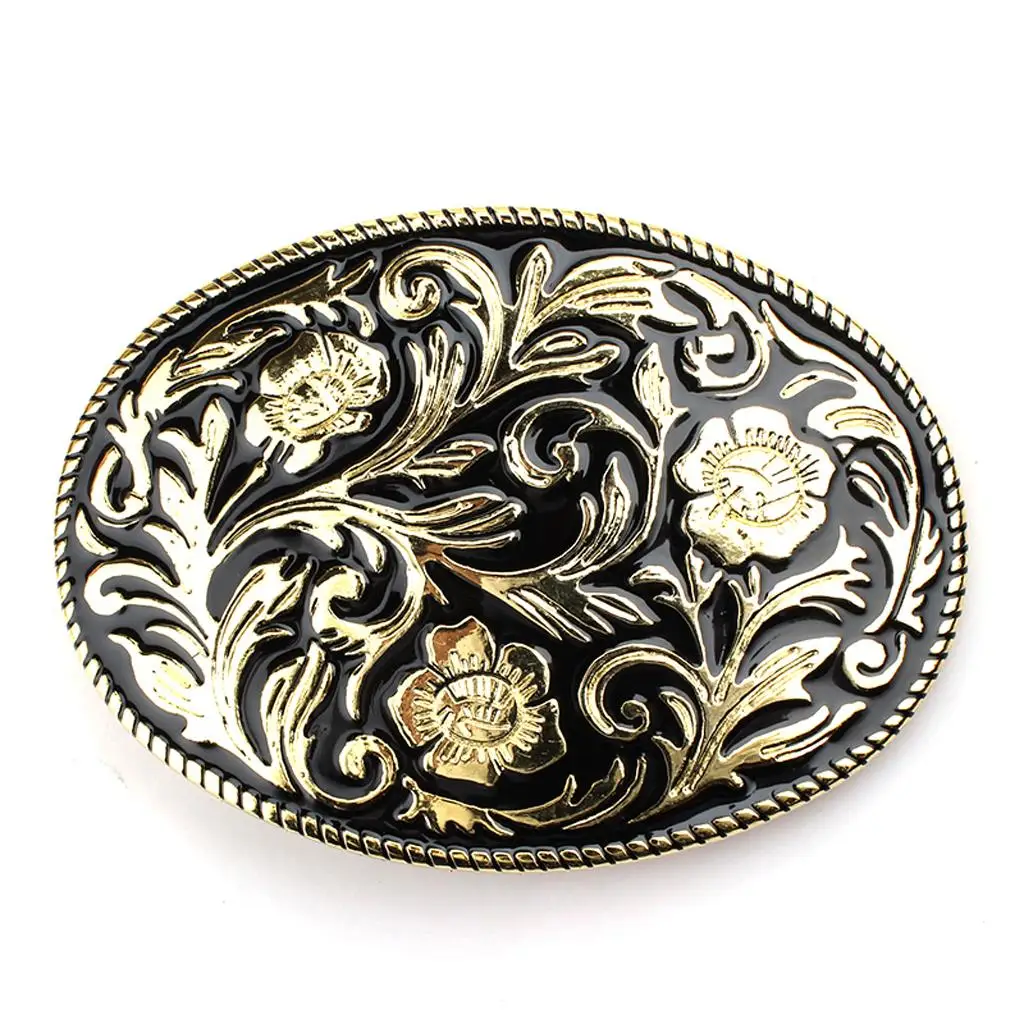 Engraved Gold Floral Pattern Belt Buckle Ancient Tang Grass Buckle for Men