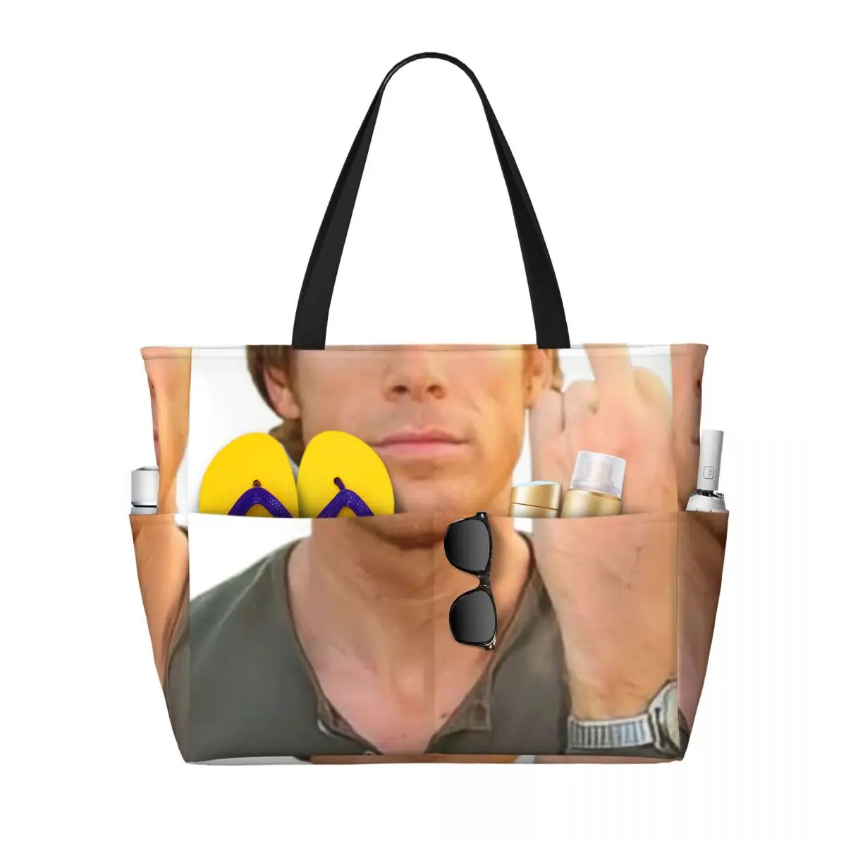 TV Series Dexter Morgan Flipping Off Backgroundless Beach Tote Bag Sport Gym Yoga Duffle Large Tote Bag Women Travel Bag