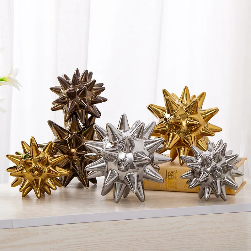 Creative Three-dimensional Ceramic Thorn Ball Ornament Irregular Golden Ball Crafts Living Room Office Bookcase Ceramic Ornament