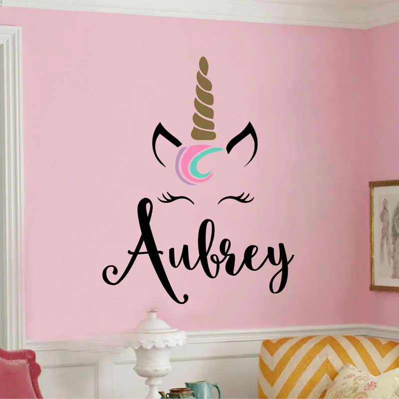 

Custom Girls Name Unicorn Wall Sticker Vinyl Home Decor for Kids Bedroom Nursery Decoration Decals Personalized Name Murals G200